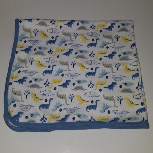 Baby Gear Dinosaur Baby Blanket Lovey Blue Yellow Security Receiving 100% Cotton - Picture 2 of 5